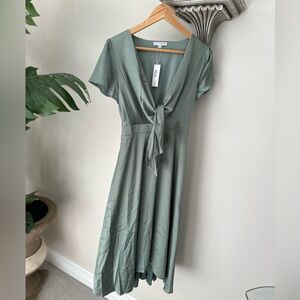 Baltic Born Small Poppy Satin MIDI Dress Eucalyptus